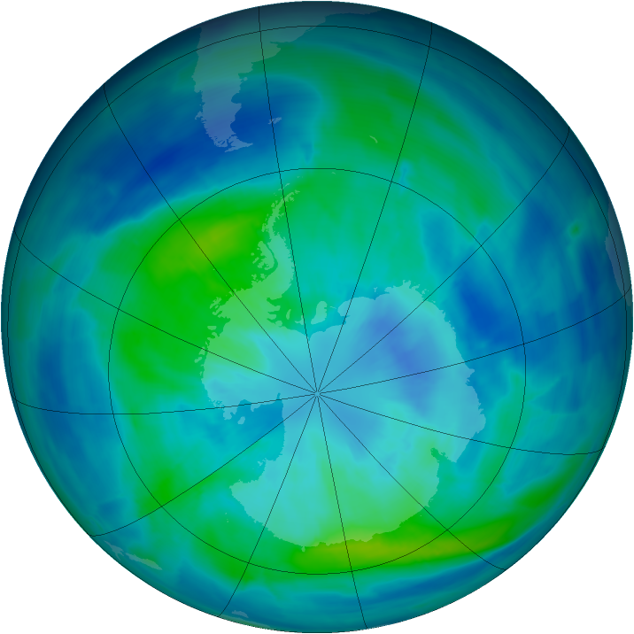 Antarctic ozone map for 25 March 2014